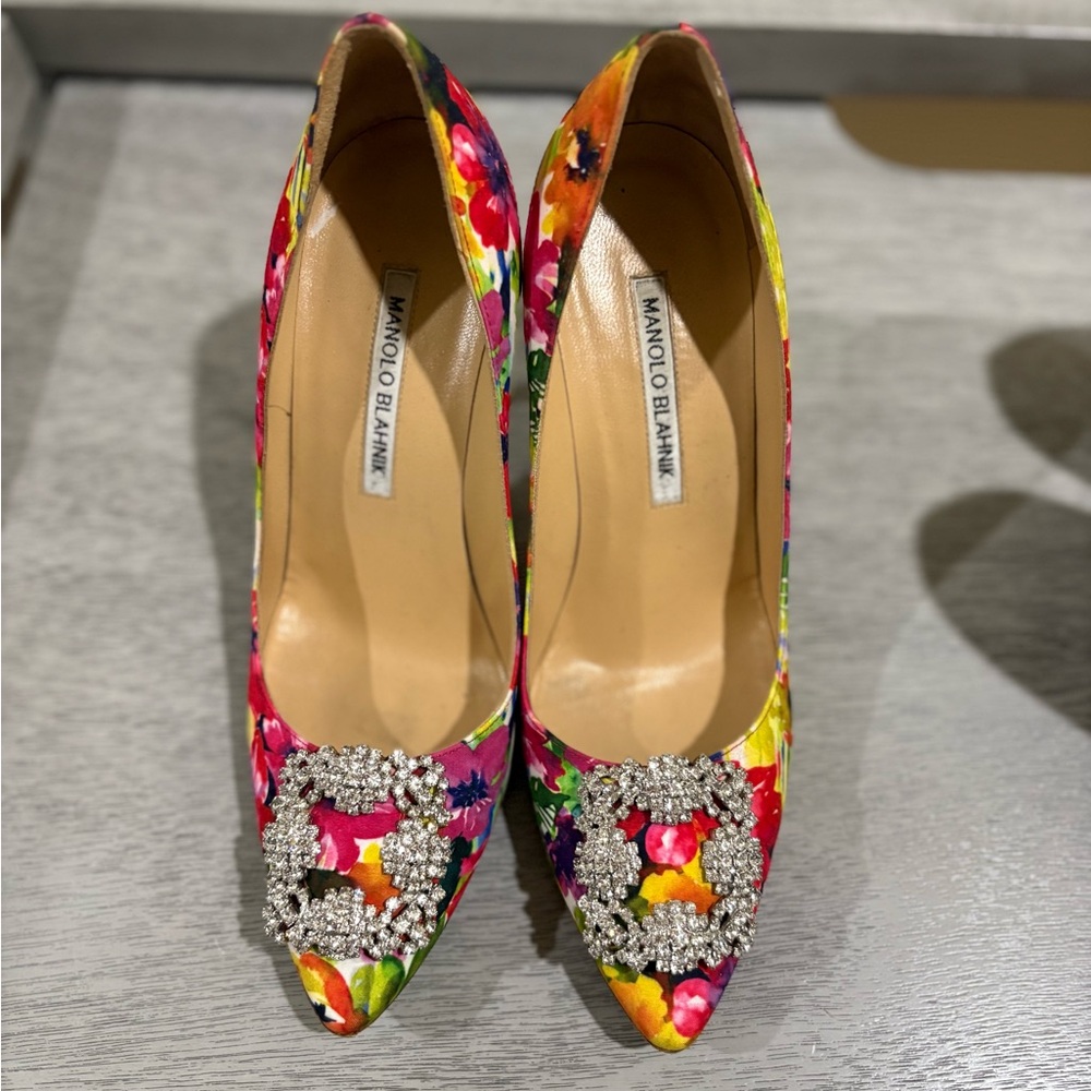 RARE Manolo Blahnik Floral Stiletto Heels 100mm